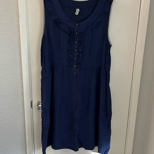 Navy blue dress with ruffle details from Anthropologie